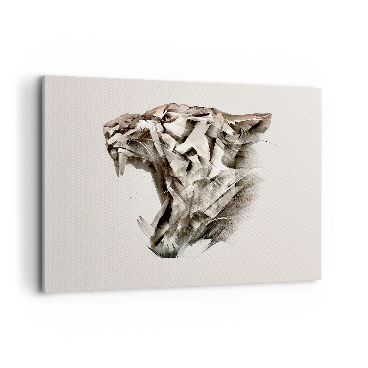 Impression sur toile - Image sur toile - Image abstraite d'un tigre dans des tons beiges - 120x80cm - Vous savez déjà qui est en charge - Décoration murale moderne pour le salon et la chambre ARTTOR