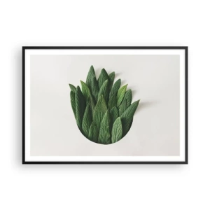 Affiche dans un cadre noir - Poster - Une composition de feuilles vertes sur un fond clair - 100x70cm - Curiosité sans retenue - Décoration murale moderne pour le salon et la chambre ARTTOR