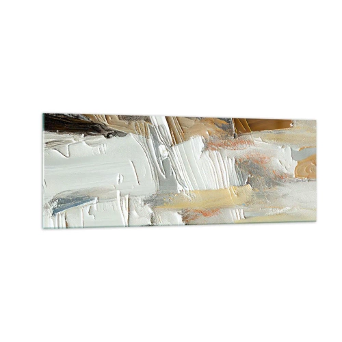 Impression sur verre - Image sur verre - Abstraction texturale dans des tons terre et blanc - 140x50cm - Couches colorées - Décoration murale moderne pour le salon et la chambre ARTTOR