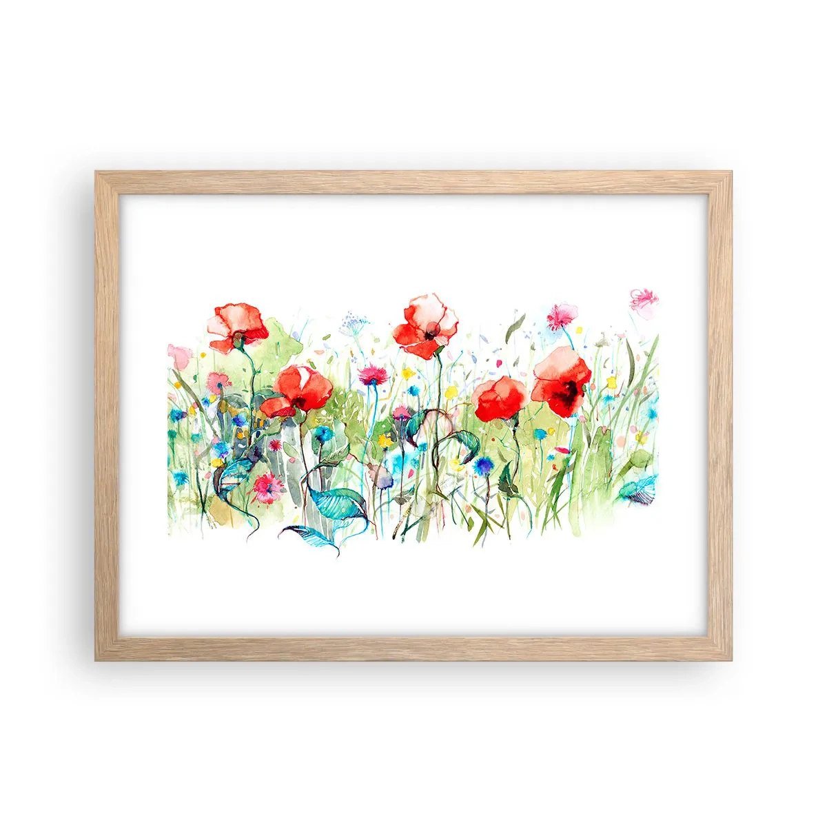 Affiche dans un chêne clair - Poster - Prairie de fleurs en mai - 40x30 cm