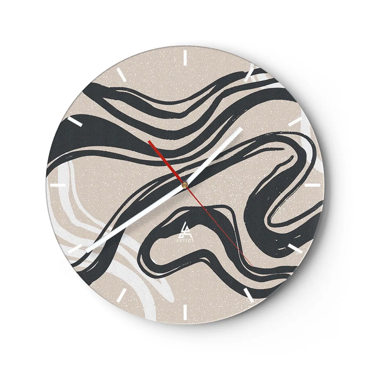 Horloge murale - Pendule murale - Courbes noires sur fond beige dans un style graphique - 30x30cm - Expression multipliée - Décoration murale moderne pour le salon, la cuisine et la chambre ARTTOR