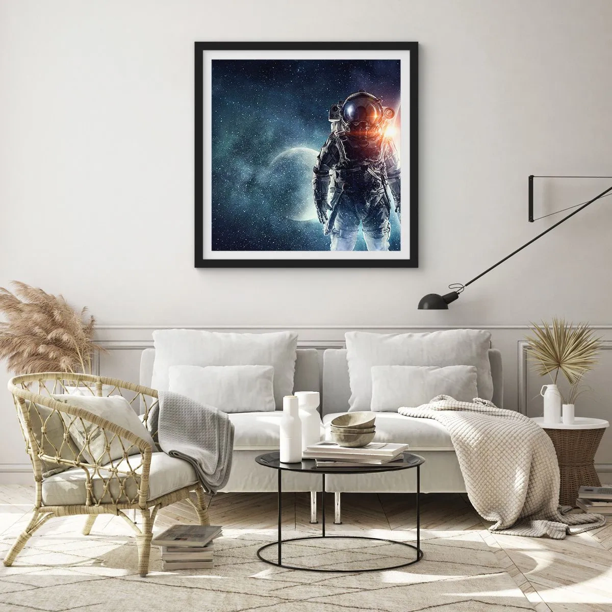 Affiche dans un cadre noir - Poster - Aventure spatiale - 30x30 cm