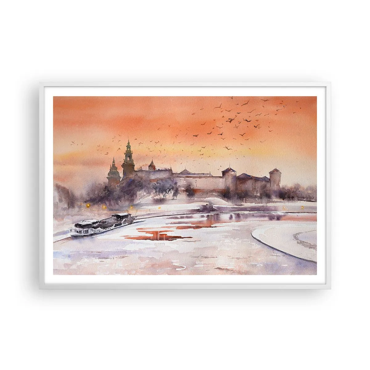 Affiche dans un cadre blanc - Poster - Coucher de soleil royal - 100x70 cm