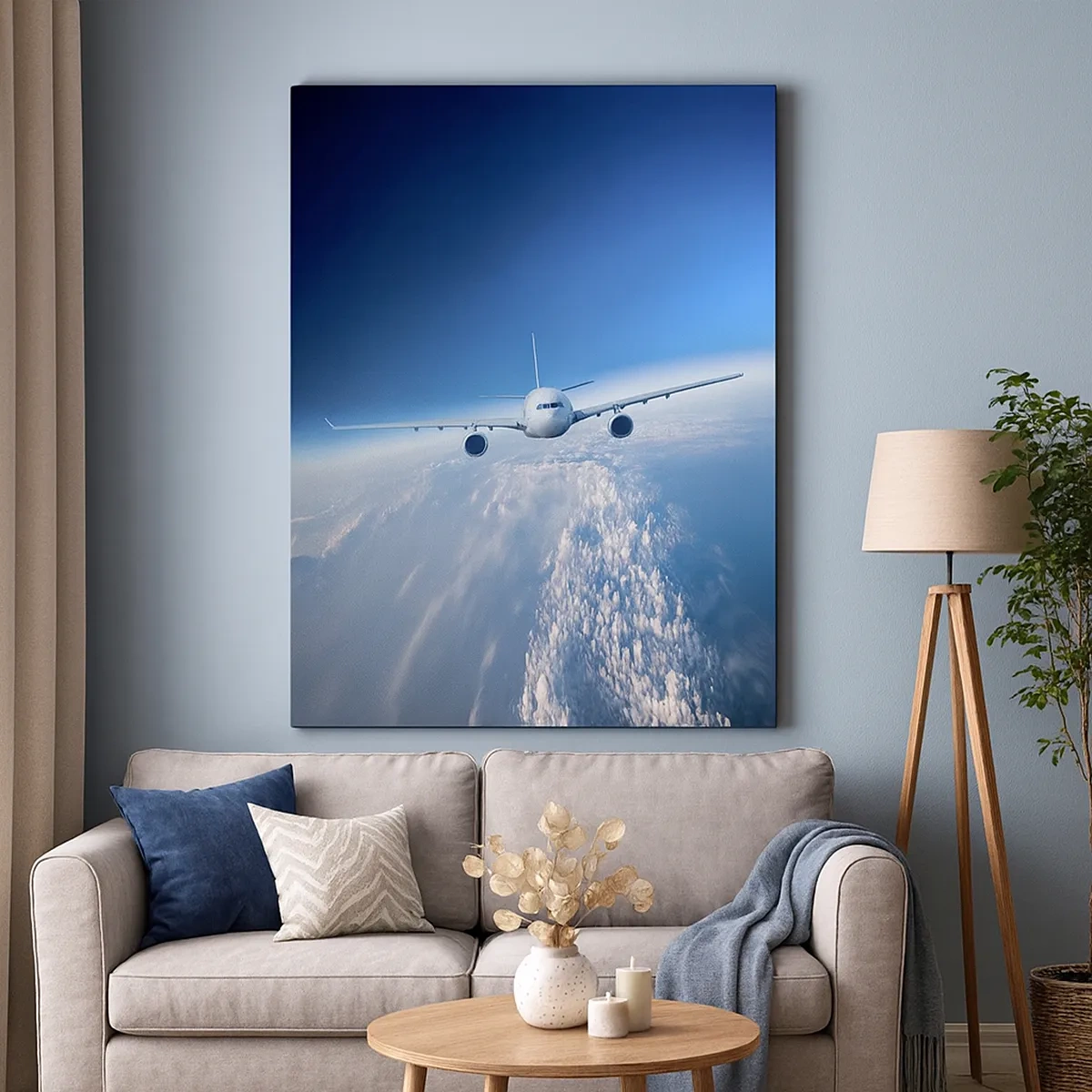 Impression sur toile - Image sur toile - Un avion volant au-dessus des nuages contre un ciel bleu - 50x70cm - Je vole parce que je le veux - Décoration murale moderne pour le salon et la chambre ARTTOR