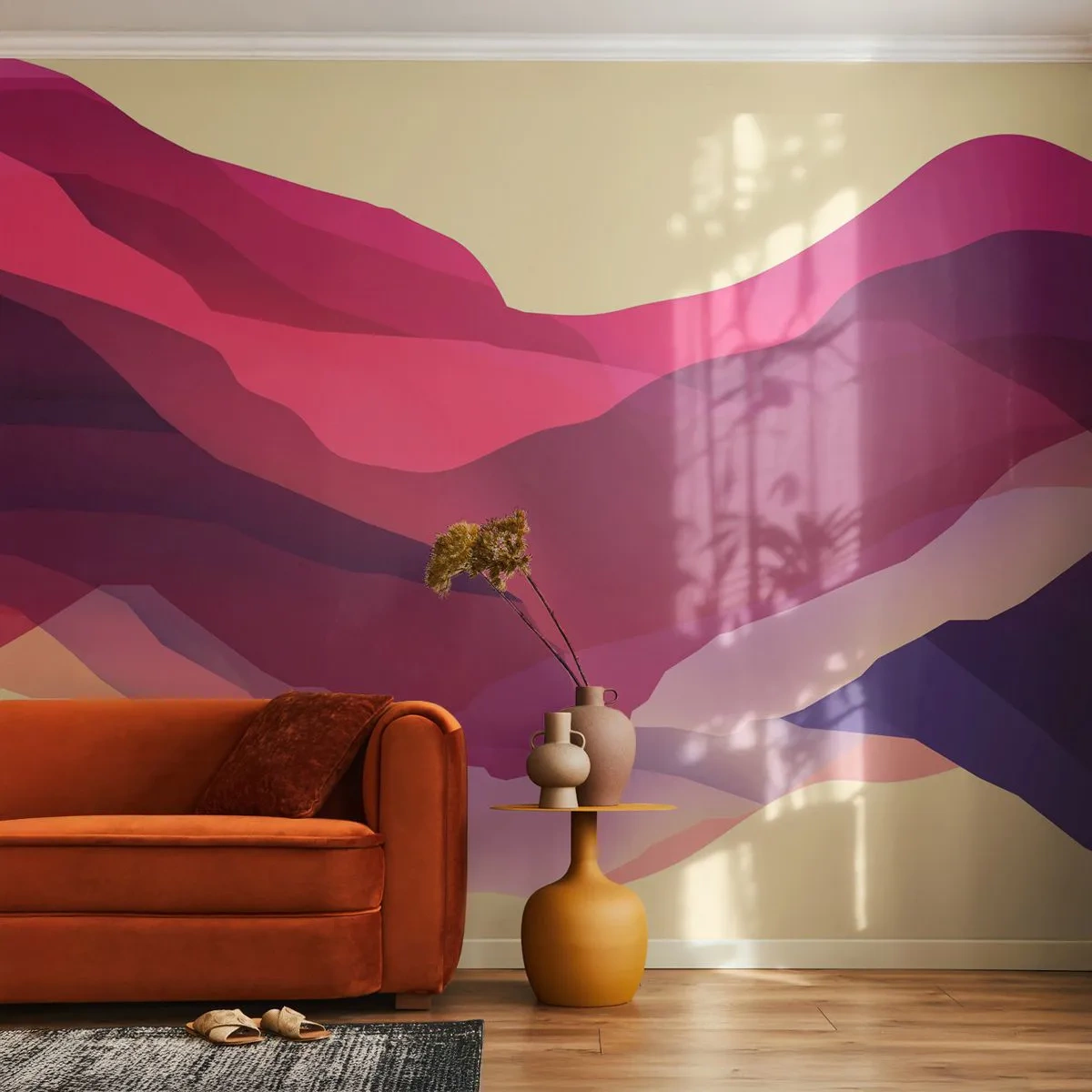 Papier Peint Photo Premium Sand - Composition abstraite de vagues dans les tons de rouge et de violet - 100x70cm - Vagues pourpre - Décoration murale moderne pour le salon et la chambre ARTTOR