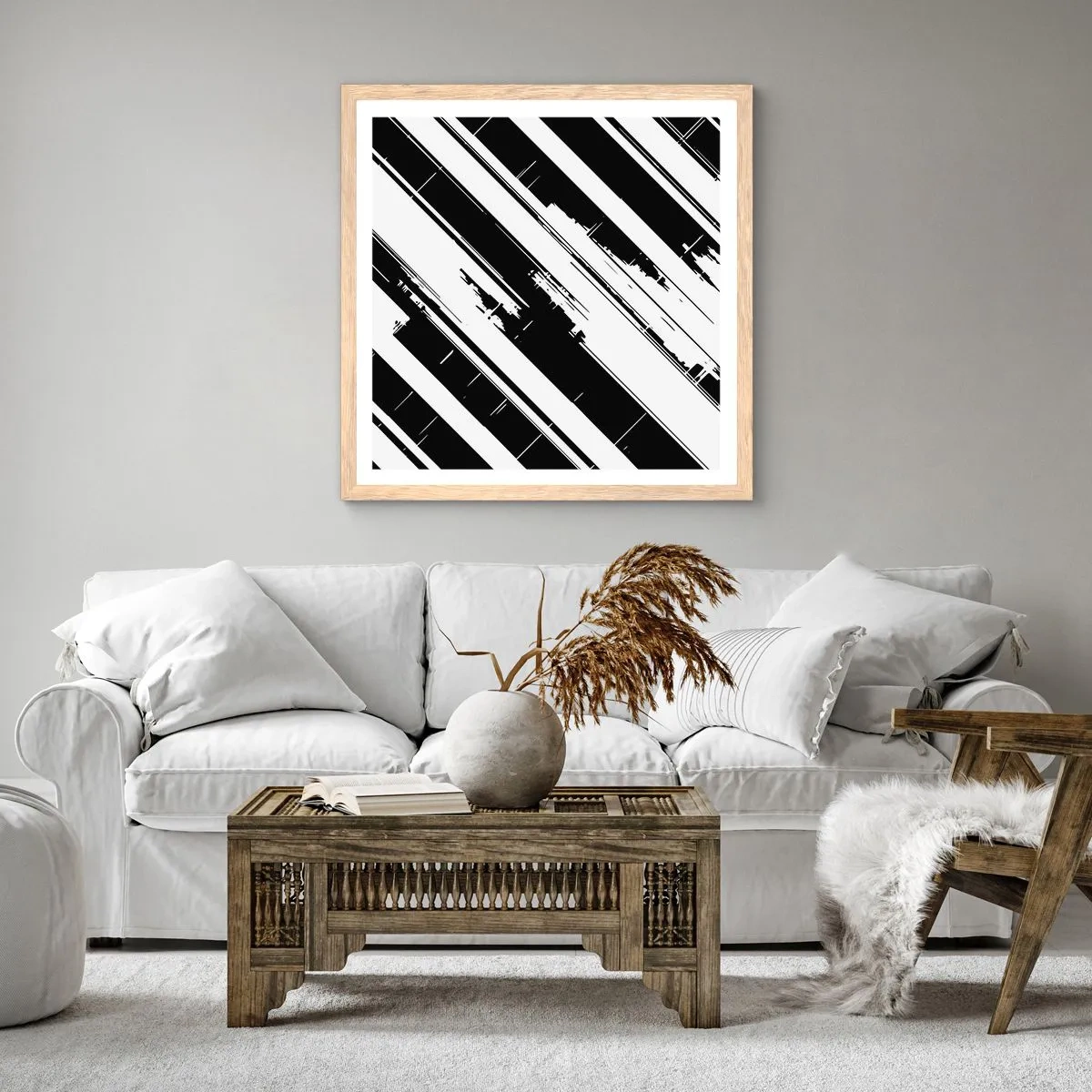 Affiche dans un chêne clair - Poster - Une composition intense et dynamique - 50x50 cm