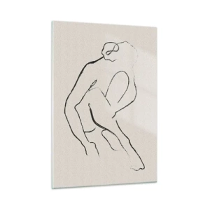 Impression sur verre - Image sur verre - Un croquis minimaliste d'une silhouette féminine en position assise. - 50x70cm - Croquis intime - Décoration murale moderne pour le salon et la chambre ARTTOR