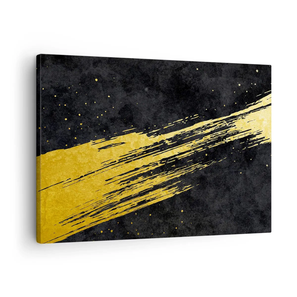 Impression sur toile - Image sur toile - Fond noir avec des coups de pinceau dorés dynamiques - 70x50cm - Sautez dans l'hyperespace - Décoration murale moderne pour le salon et la chambre ARTTOR