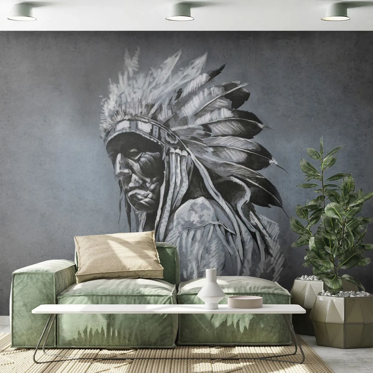 Papier Peint Photo Standard Eco - Retour aux sources - Indien, Plume, Homme - 250x175 cm