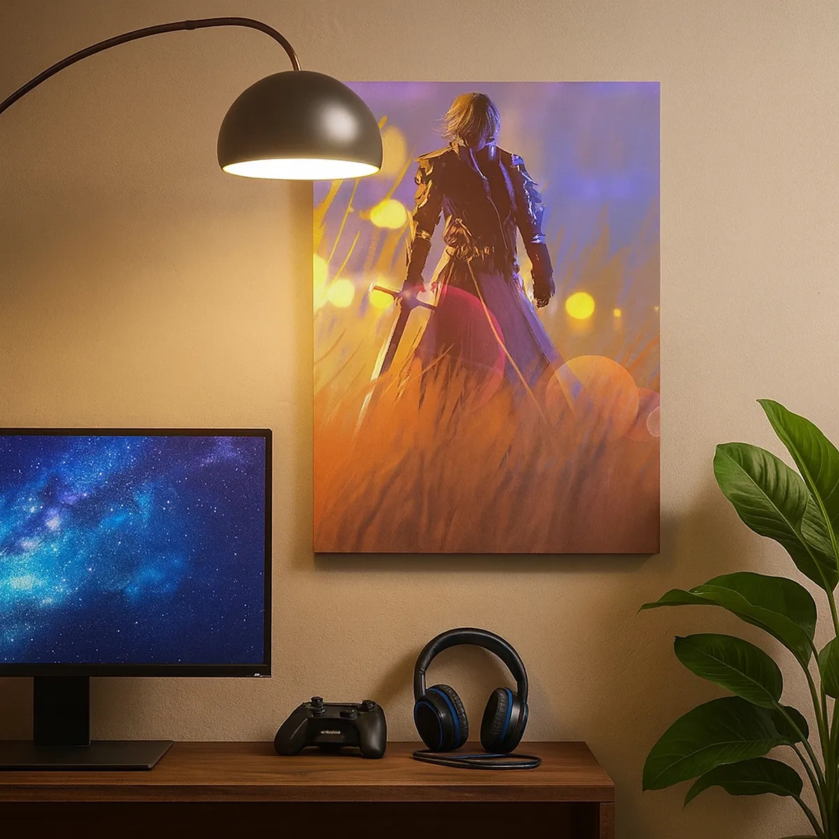 Impression sur toile - Image sur toile - La figure d'un chevalier à la lumière du soleil couchant dans un champ - 50x70cm - Chevalier errant - Décoration murale moderne pour le salon et la chambre ARTTOR