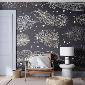 Papier Peint Photo Premium Canvas - Toile de plumes - Plume oiseau, Graphique, Morceau - 350x256 cm