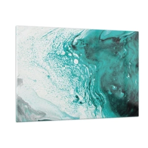 Impression sur verre - Image sur verre - Une peinture abstraite dans les tons de blanc et de turquoise - 120x80cm - Se fondre dans le bleu et le turquoise - Décoration murale moderne pour le salon et la chambre ARTTOR