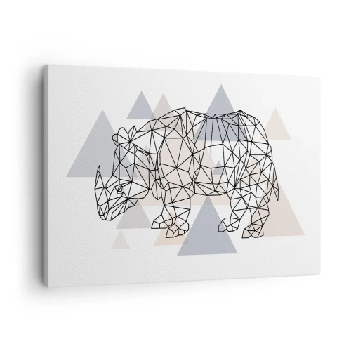 Impression sur toile - Image sur toile - Rhinocéros géométrique sur fond de triangles délicats - 70x50cm - Structure de force - Décoration murale moderne pour le salon et la chambre ARTTOR