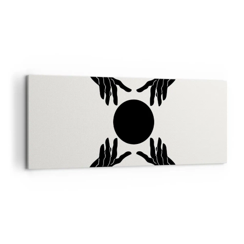 Impression sur toile - Image sur toile - Mains noires dans une composition symétrique avec une boule - 120x50cm - Signe secret - Décoration murale moderne pour le salon et la chambre ARTTOR