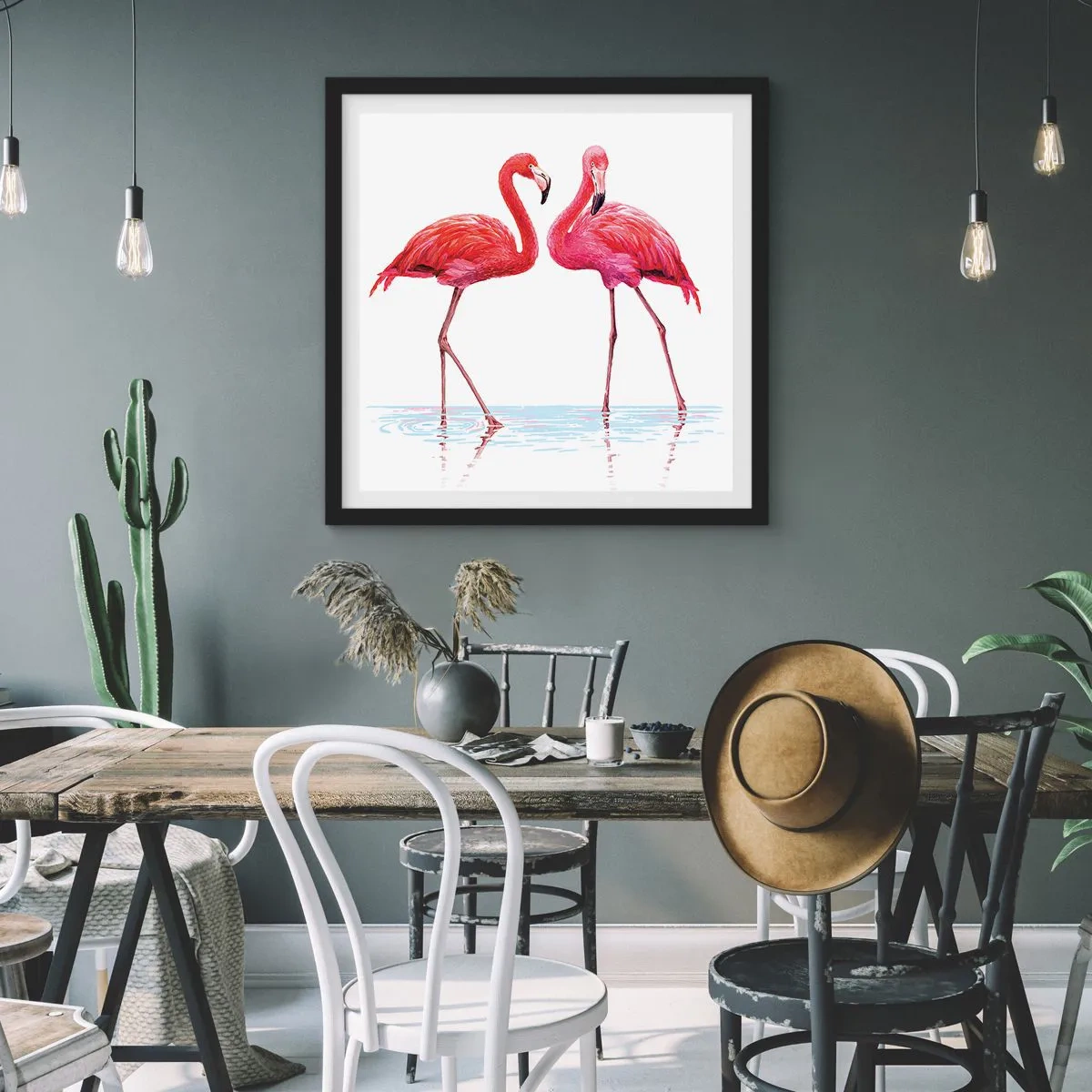 Affiche dans un cadre noir - Poster - Rendez-vous rose - 60x60 cm