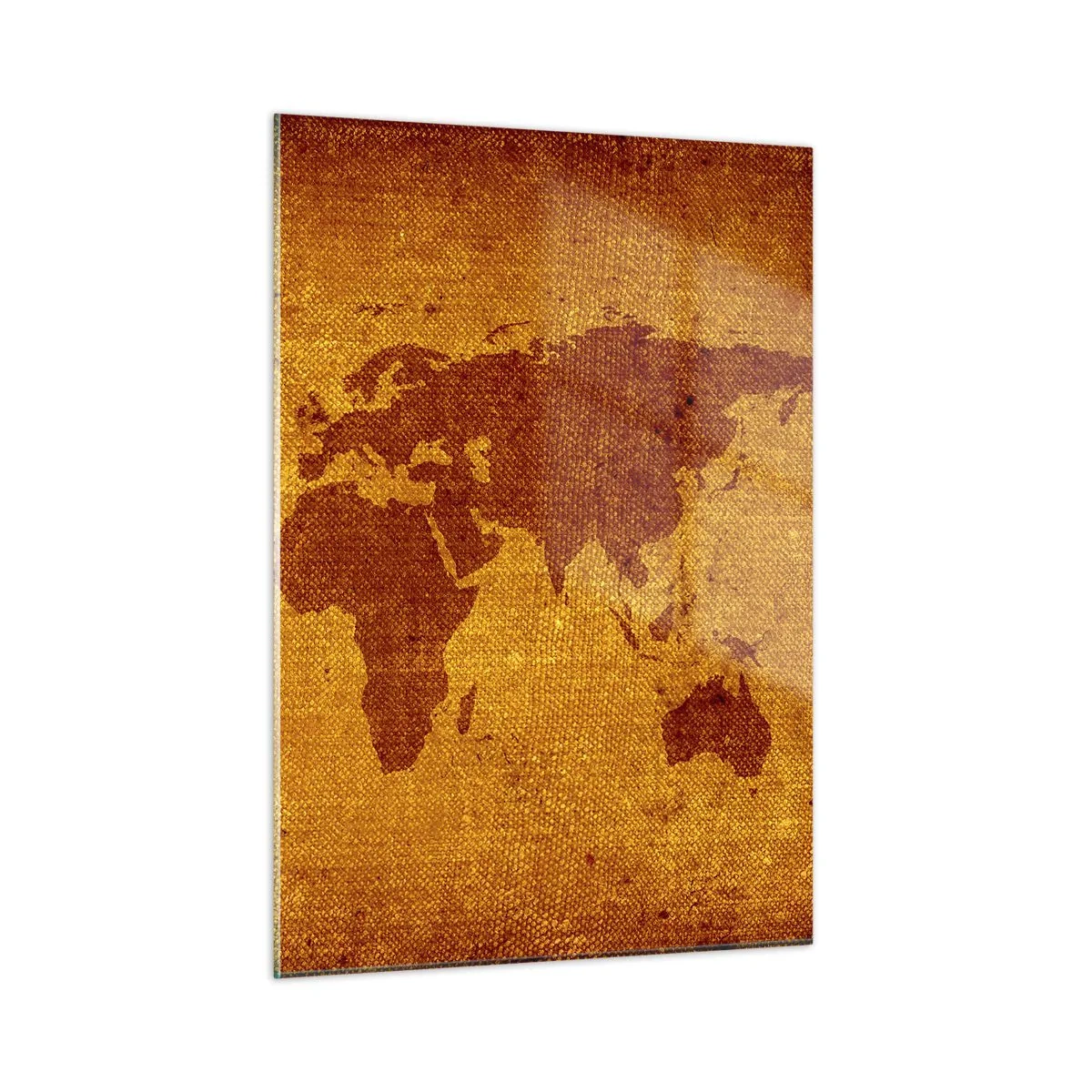 Impression sur verre - Image sur verre - Une carte du monde aux couleurs chaudes et sépia - 50x70cm - Invitation au voyage - Décoration murale moderne pour le salon et la chambre ARTTOR