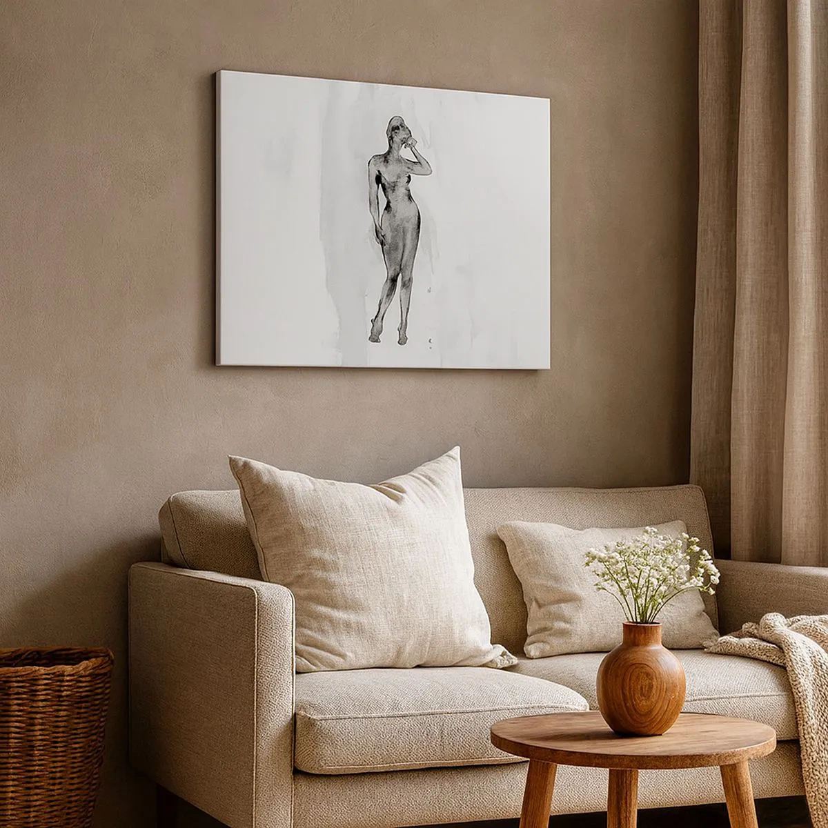 Impression sur toile - Image sur toile - Croquis d'une silhouette de femme en nuances de gris - 70x50cm - Etude de l'idéal de la féminité - Décoration murale moderne pour le salon et la chambre ARTTOR