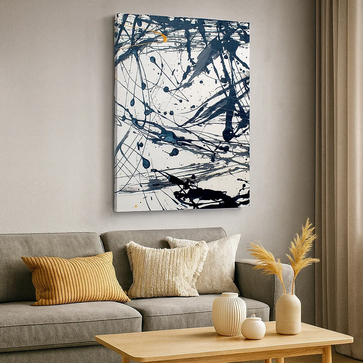 Impression sur toile - Image sur toile - Motif de peinture abstraite avec des lignes et des taches dynamiques - 50x70cm - Ca a du sens ou ça n'en a pas ? - Décoration murale moderne pour le salon et la chambre ARTTOR
