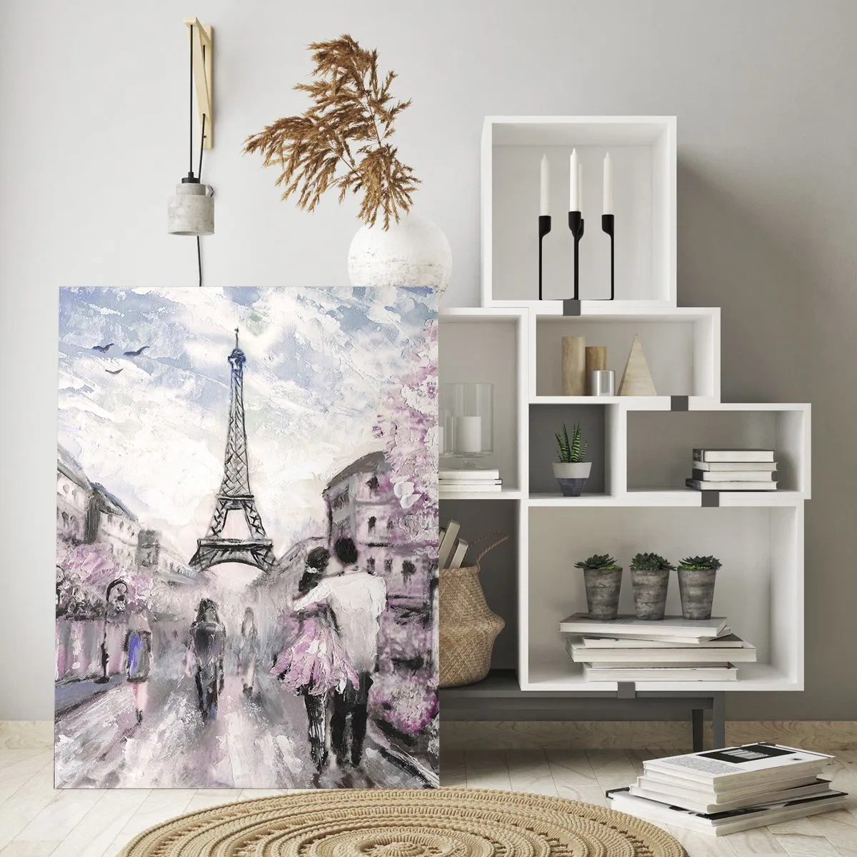 Impression sur verre - Image sur verre - Une promenade romantique à Paris près de la Tour Eiffel - 70x100cm - Comment tomber amoureu, il faut juste... - Décoration murale moderne pour le salon et la chambre ARTTOR
