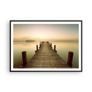 Affiche dans un cadre noir - Poster - Une jetée en bois sur un lac calme le matin - 100x70cm - L'aube, les premières lueurs, le jour  - Décoration murale moderne pour le salon et la chambre ARTTOR