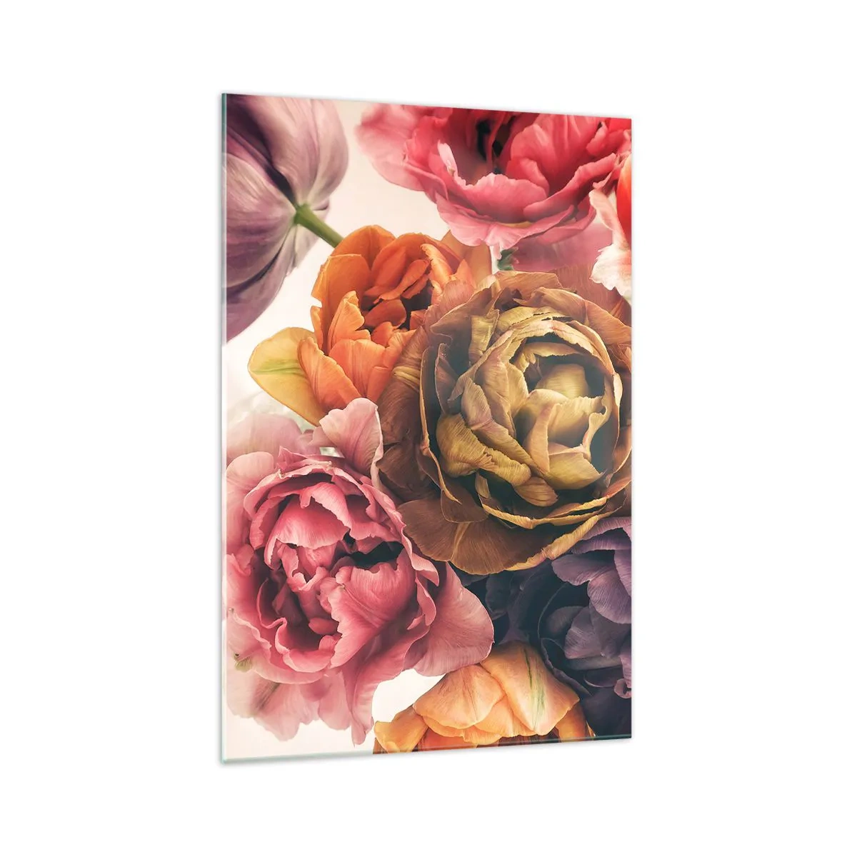 Impression sur verre - Image sur verre - Un bouquet de fleurs variées aux couleurs intenses - 70x100cm - La fête de la vie - Décoration murale moderne pour le salon et la chambre ARTTOR