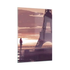 Impression sur verre - Image sur verre - La Tour Eiffel au coucher du soleil avec la silhouette d'une personne - 50x70cm - Seulement deux d'entre eux - Décoration murale moderne pour le salon et la chambre ARTTOR