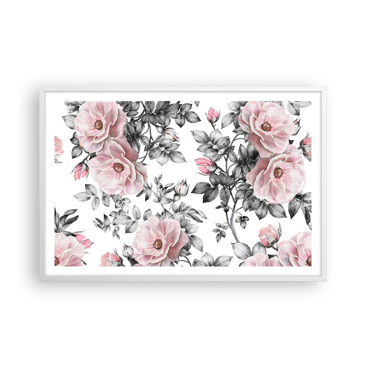Affiche dans un cadre blanc - Poster - Se perdre dans les fleurs des roses - 91x61 cm