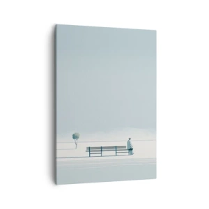 Impression sur toile - Image sur toile - Une personne assise sur un banc dans un paysage minimaliste - 50x70cm - Oui, j'attends. - Décoration murale moderne pour le salon et la chambre ARTTOR