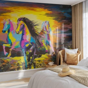 Papier Peint Autocollant Deluxe Sticker - Immergé dans l'arc-en-ciel - Animaux, Les chevaux, Liberté - 400x280 cm