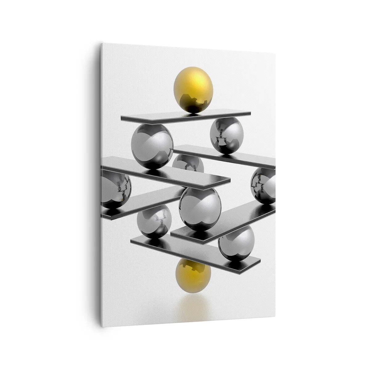Impression sur toile - Image sur toile - Composition géométrique avec des boules métalliques et un accent doré - 70x100cm - Balance d'or et d'argent - Décoration murale moderne pour le salon et la chambre ARTTOR
