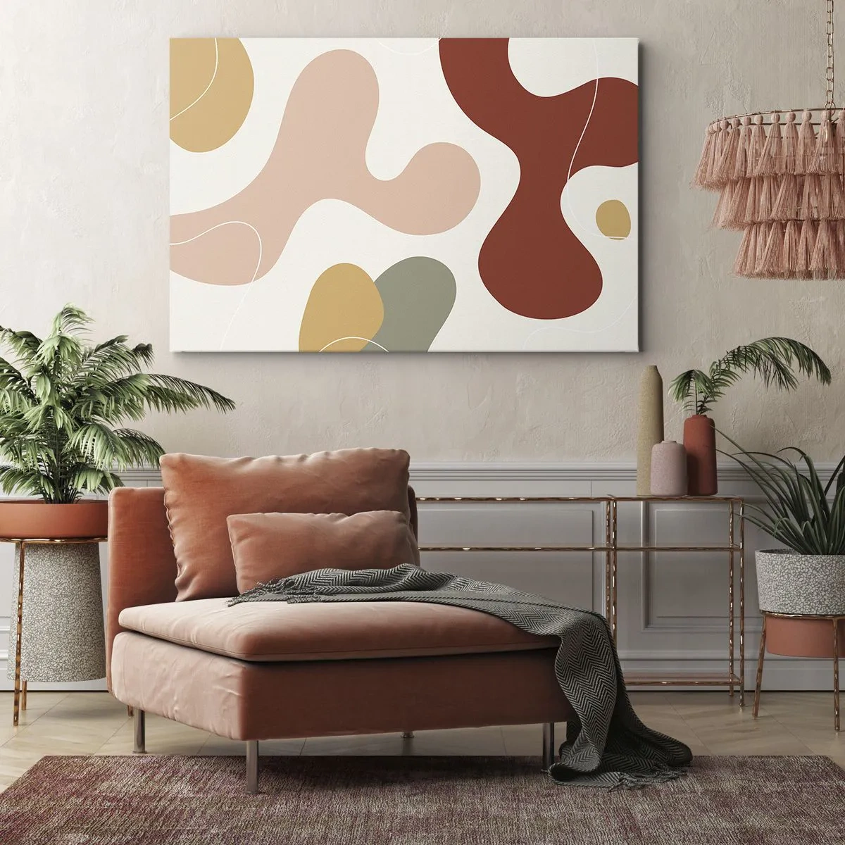 Impression sur toile - Image sur toile - Une composition abstraite aux tons pastel avec des formes dynamiques. - 70x50cm - Entrelac - Décoration murale moderne pour le salon et la chambre ARTTOR