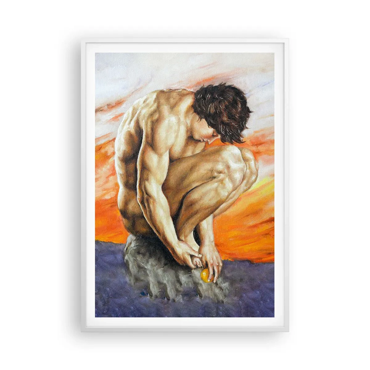 Affiche dans un cadre blanc - Poster - Plongé dans ses pensées - 70x100 cm