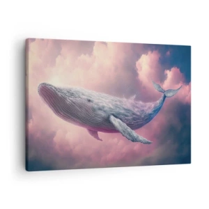 Impression sur toile - Image sur toile - Une baleine flottant dans les nuages au coucher du soleil - 70x50cm - Frottez-vous les yeux - Décoration murale moderne pour le salon et la chambre ARTTOR