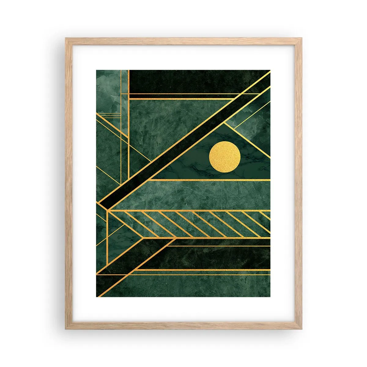 Affiche dans un chêne clair - Poster - Dynamique or et azur - 40x50 cm