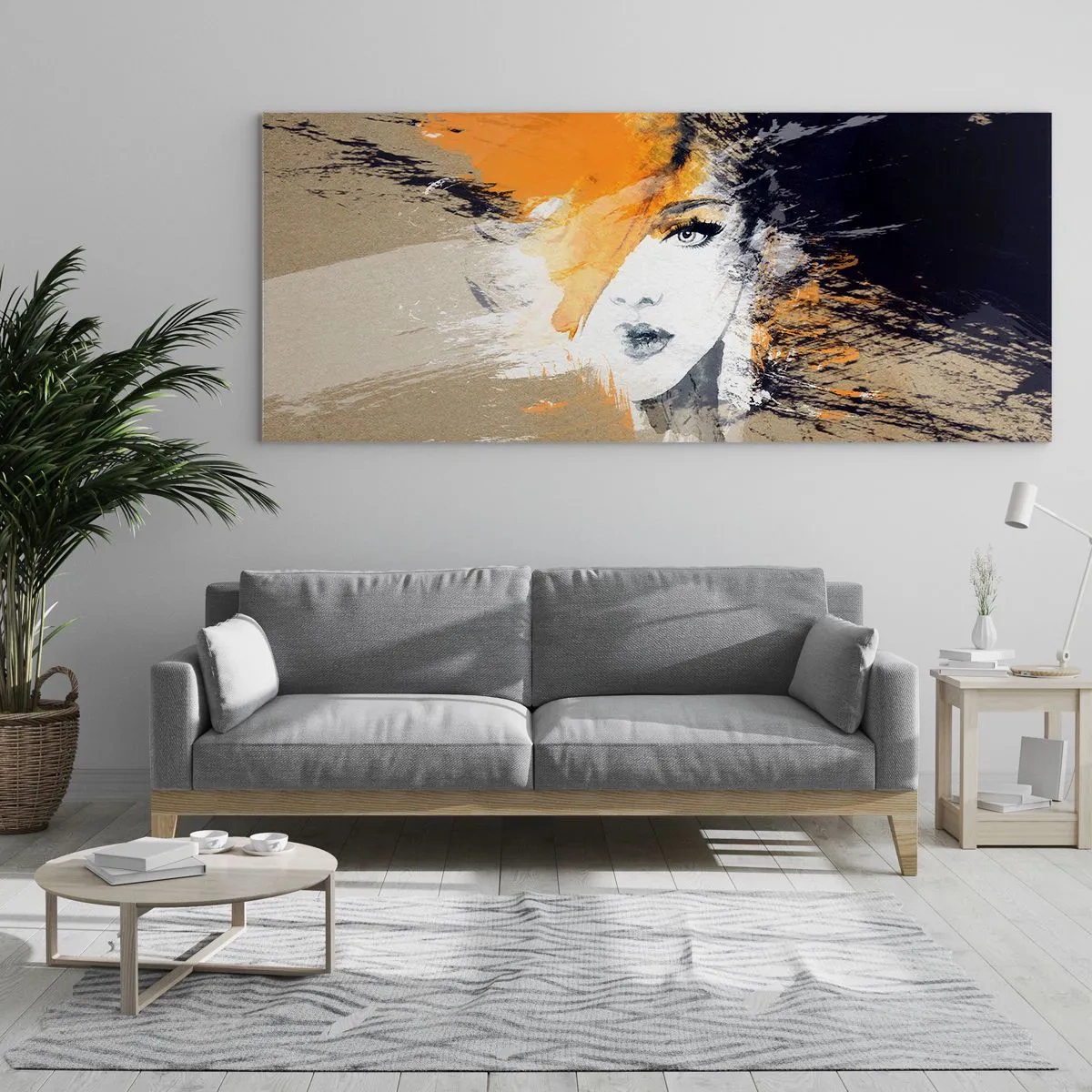 Impression sur verre - Image sur verre - Portrait abstrait d'une femme aux couleurs intenses - 140x50cm - Et la lumière fut - Décoration murale moderne pour le salon et la chambre ARTTOR