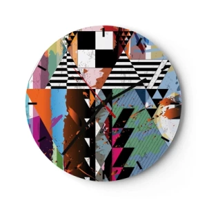 Horloge murale - Pendule murale - Motif géométrique coloré aux formes contrastées - 30x30cm - Géométrique et organique - Décoration murale moderne pour le salon, la cuisine et la chambre ARTTOR