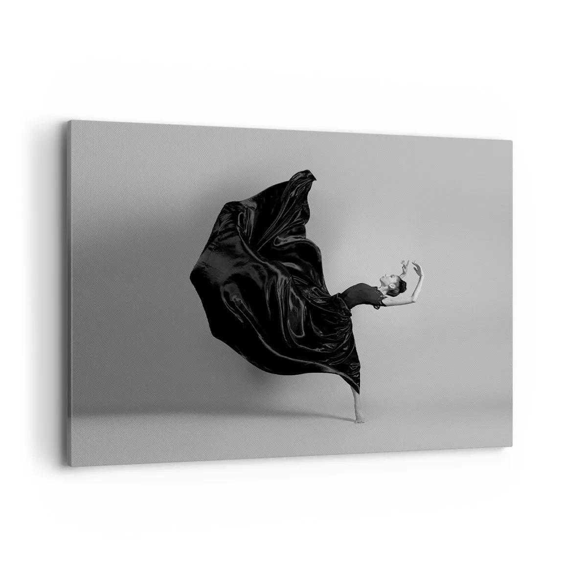 Impression sur toile - Image sur toile - Une danseuse élégante en robe noire en mouvement - 100x70cm - Musique ailées - Décoration murale moderne pour le salon et la chambre ARTTOR