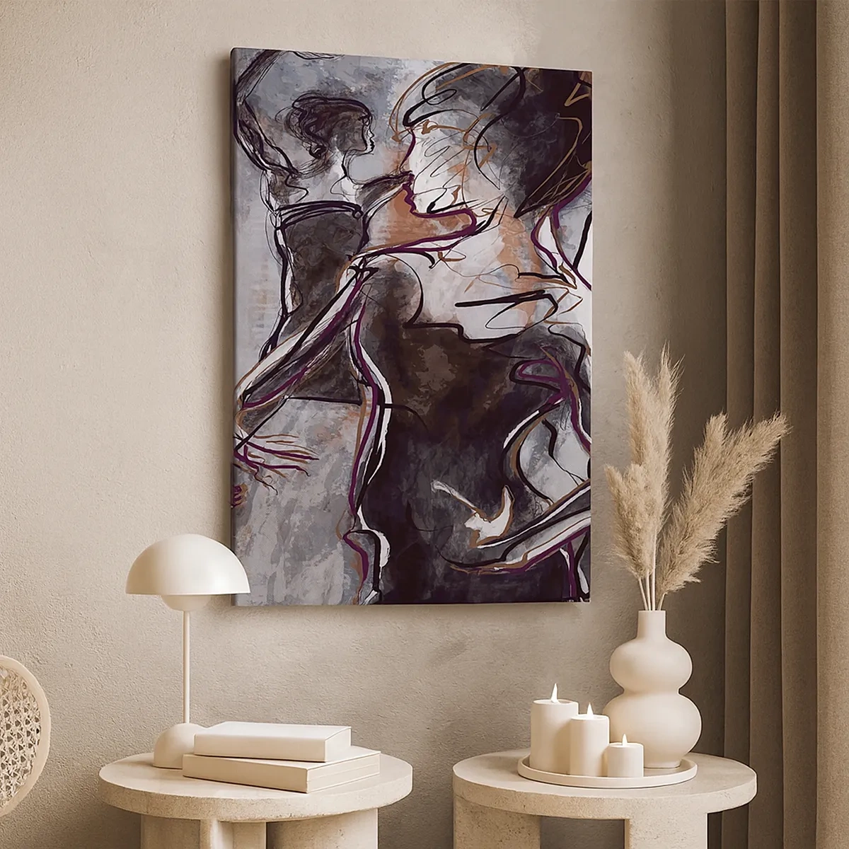 Impression sur toile - Image sur toile - Scène de jazz abstraite avec un saxophoniste et une femme dansante. - 50x70cm - Ne faire qu'un avec la musique - Décoration murale moderne pour le salon et la chambre ARTTOR