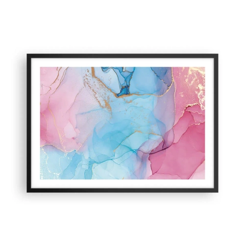 Affiche dans un cadre noir - Poster - Motifs pastel abstraits avec des accents dorés - 70x50cm - Rencontre et mélange - Décoration murale moderne pour le salon et la chambre ARTTOR