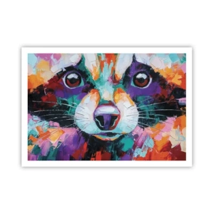 Affiche - Poster - Un portrait coloré d'un raton laveur dans le style d'une peinture expressive. - 100x70cm - Uniquement de belles émotions - Décoration murale moderne pour le salon et la chambre ARTTOR