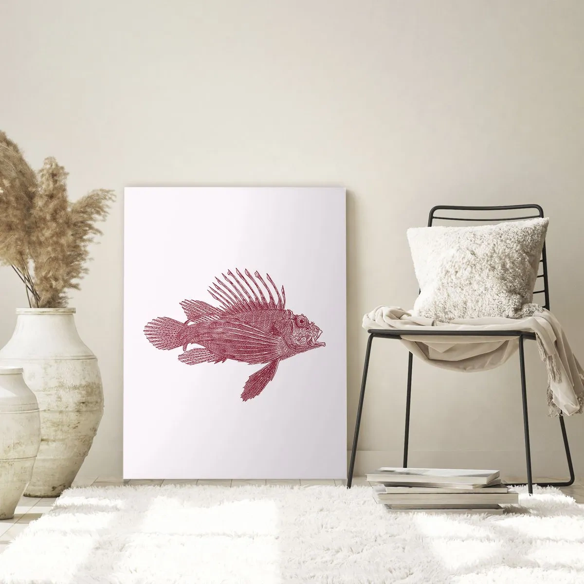 Impression sur verre - Image sur verre - Dessin d'un poisson dans une teinte rouge - 70x100cm - Un habitant des eaux exotiques - Décoration murale moderne pour le salon et la chambre ARTTOR