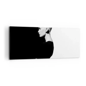 Impression sur toile - Image sur toile - Portrait élégant d'une femme sur fond noir et blanc - 120x50cm - Tout simplement une femme - Décoration murale moderne pour le salon et la chambre ARTTOR