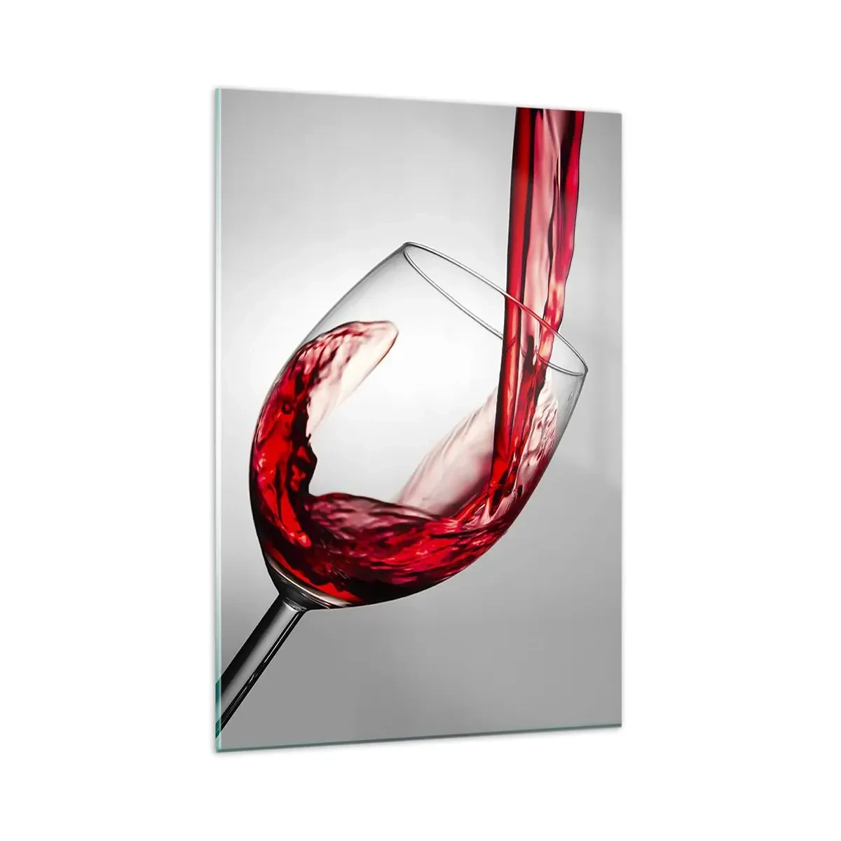 Impression sur verre - Image sur verre - Un verre de vin rouge versé sur un fond clair - 80x120cm - Nuance - mouvement - son - Décoration murale moderne pour le salon et la chambre ARTTOR