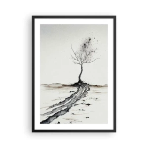 Affiche dans un cadre noir - Poster - Un arbre minimaliste aux racines abstraites - 50x70cm - Mélancolie hivernale - Décoration murale moderne pour le salon et la chambre ARTTOR