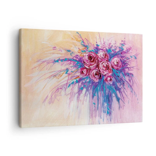 Impression sur toile - Image sur toile - Un bouquet de roses aux couleurs pastel - 70x50cm - Fontaine aux roses - Décoration murale moderne pour le salon et la chambre ARTTOR