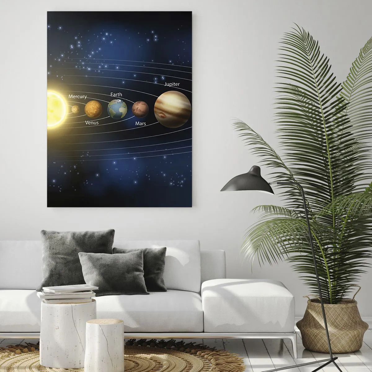 Impression sur verre - Image sur verre - Schéma du système solaire avec les planètes et le soleil - 80x120cm - L'une des dix - Décoration murale moderne pour le salon et la chambre ARTTOR