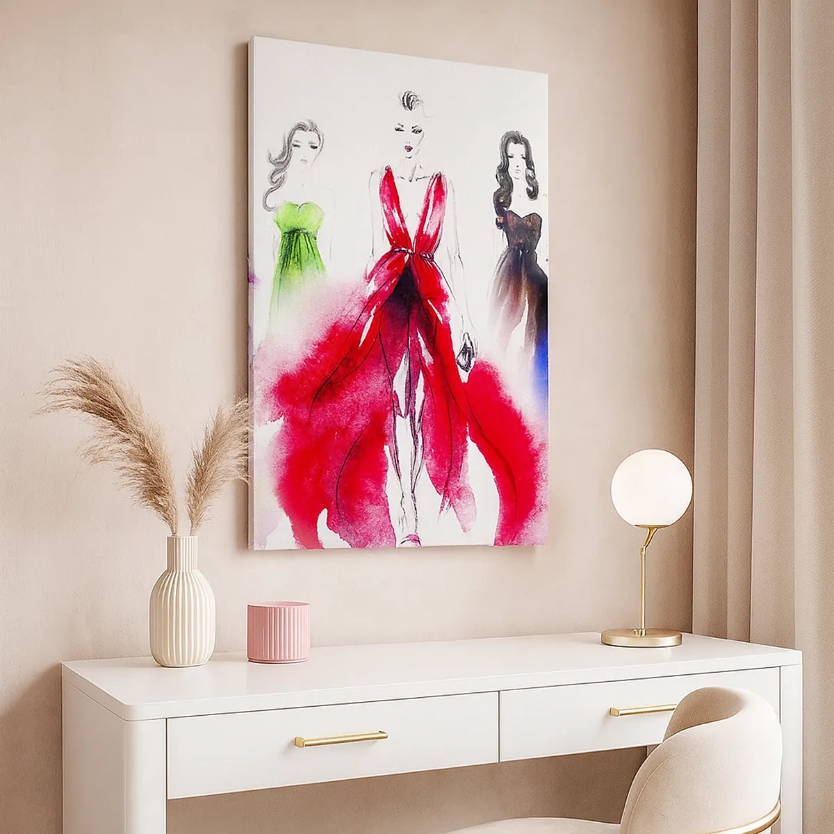 Impression sur toile - Image sur toile - Illustration de mode avec des modèles en robes colorées - 50x70cm - Ambiances pour les déguisements - Décoration murale moderne pour le salon et la chambre ARTTOR