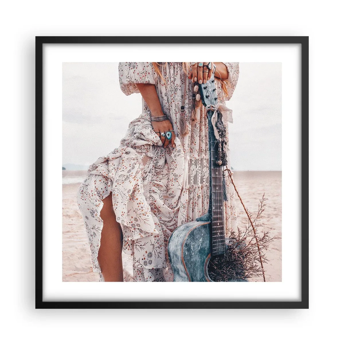 Affiche dans un cadre noir - Poster - Enfant de fleur en route - 50x50 cm