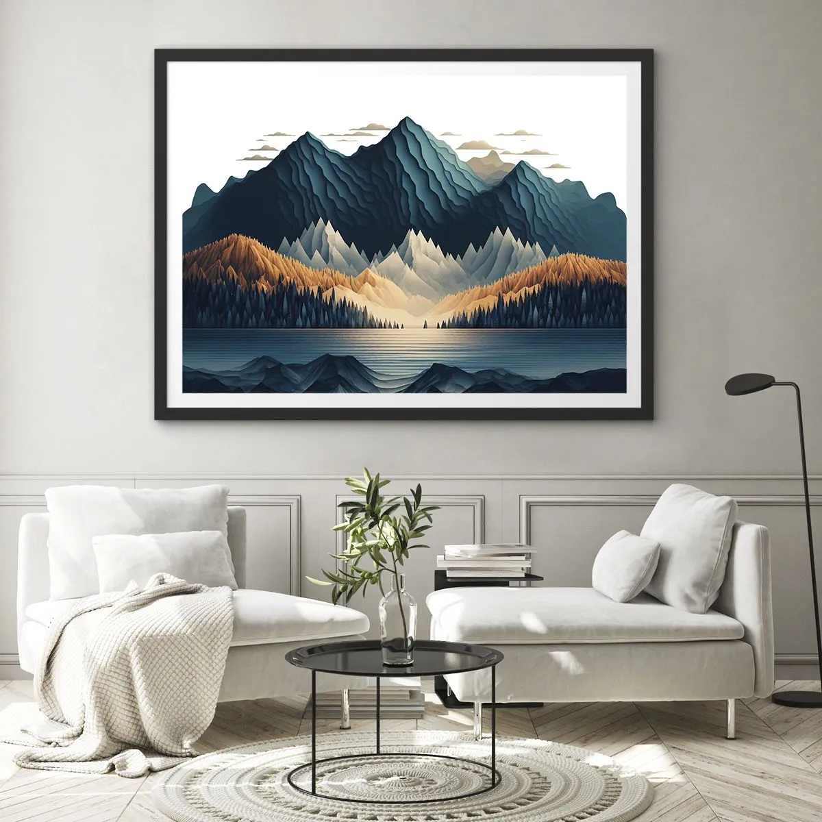Affiche dans un cadre noir - Poster - Paysage de montagne parfait - 50x40 cm