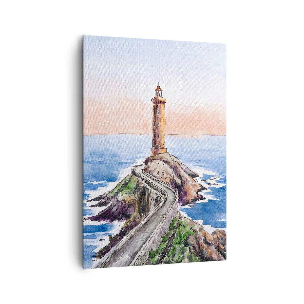 Impression sur toile - Image sur toile - Un phare sur un rivage rocheux - 70x100cm - Face à la mer - Décoration murale moderne pour le salon et la chambre ARTTOR